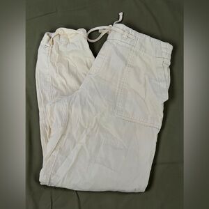 Old Navy Women's Cream Ankle Linen 100% Cotton Jogger Pants Size M NWOT